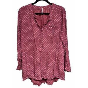 Free People Boho High Low Boyfriend Shirt Rust Women's Size Large